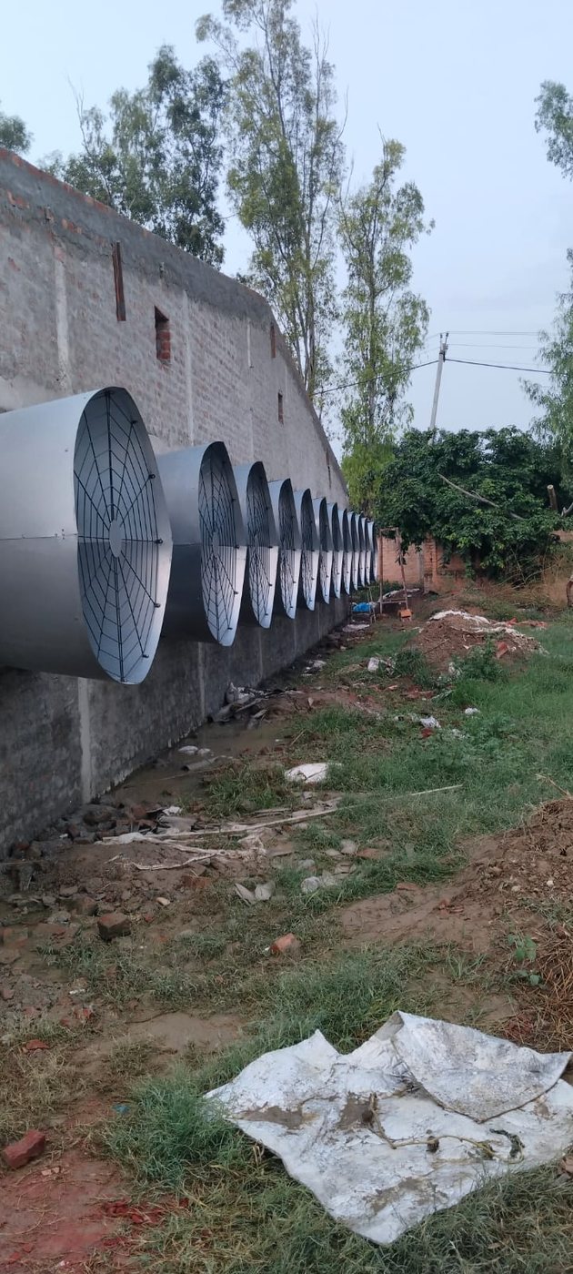 Cone fan bank on the shed wall